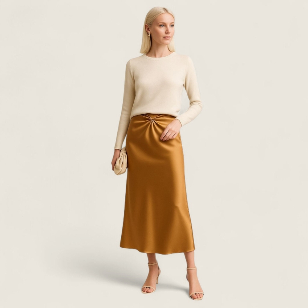 Reformation Ember Silk Skirt Butterscotch Twist Midi Size 10